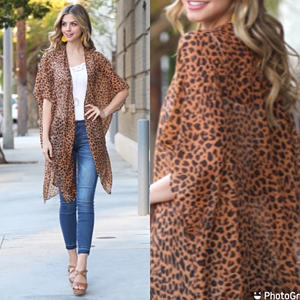 Boho Cheetah Animal Print Swim Coverup Kimono O/S - Picture 3 of 5